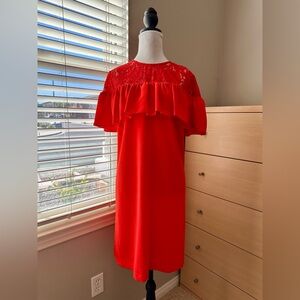 H&M Vibrant Red Midi Dress with Lace Detail